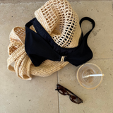 Mae Clip Front Bikini Top - Black Ribbed